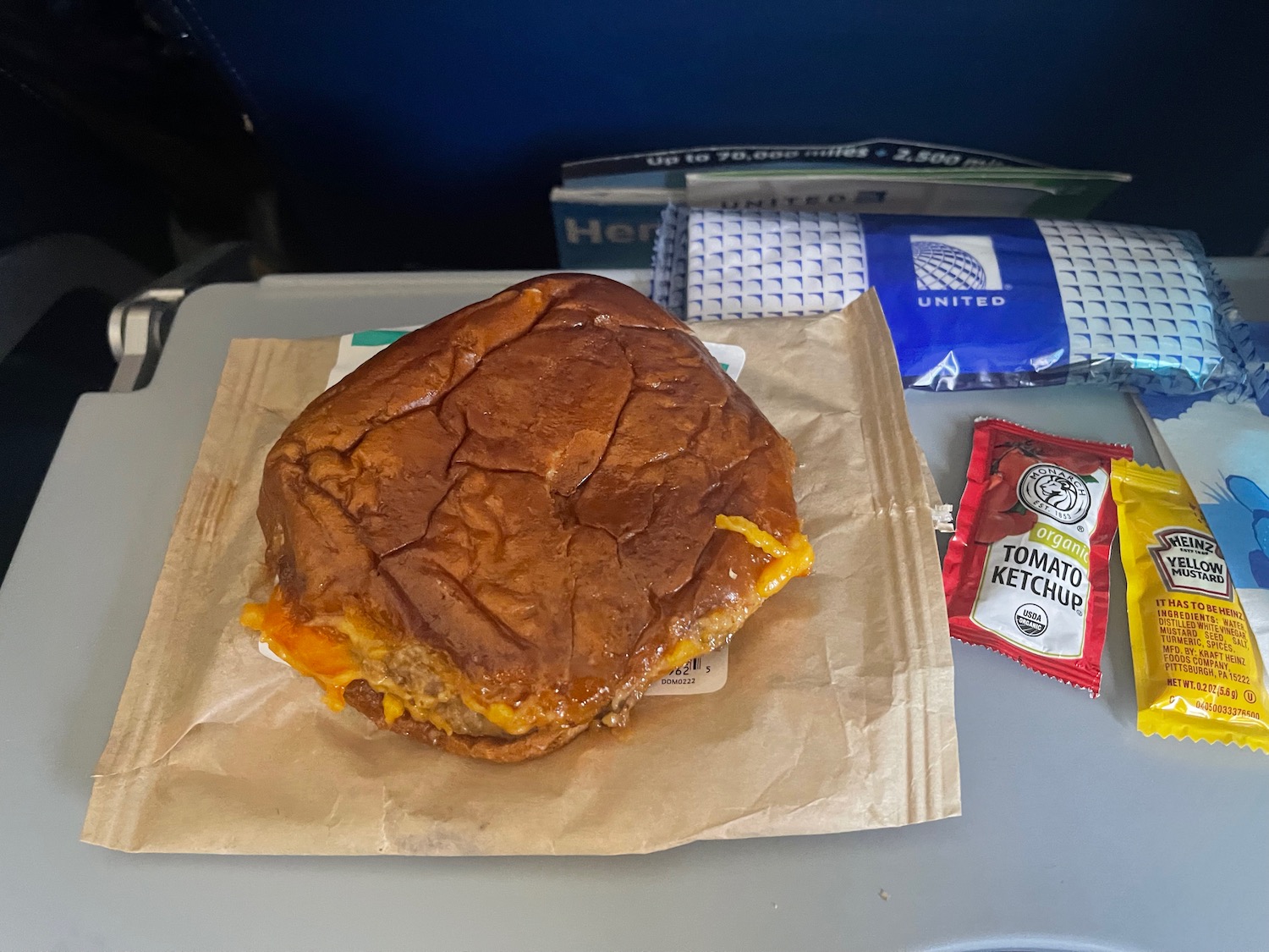 a burger on a paper bag