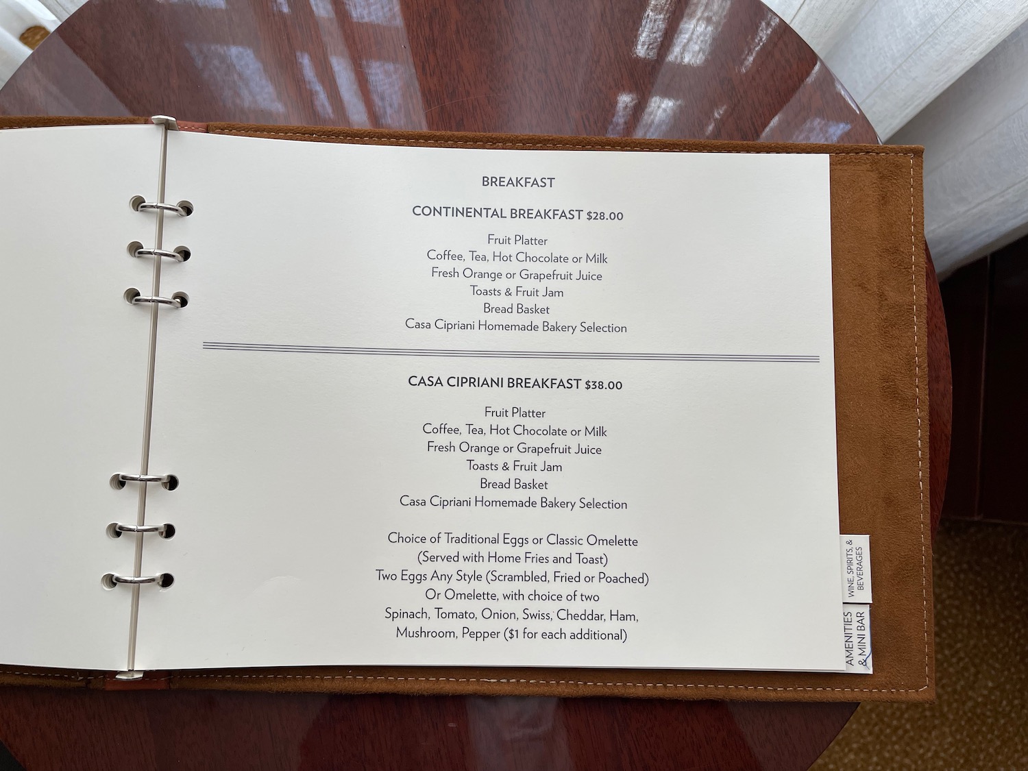 a menu in a leather cover