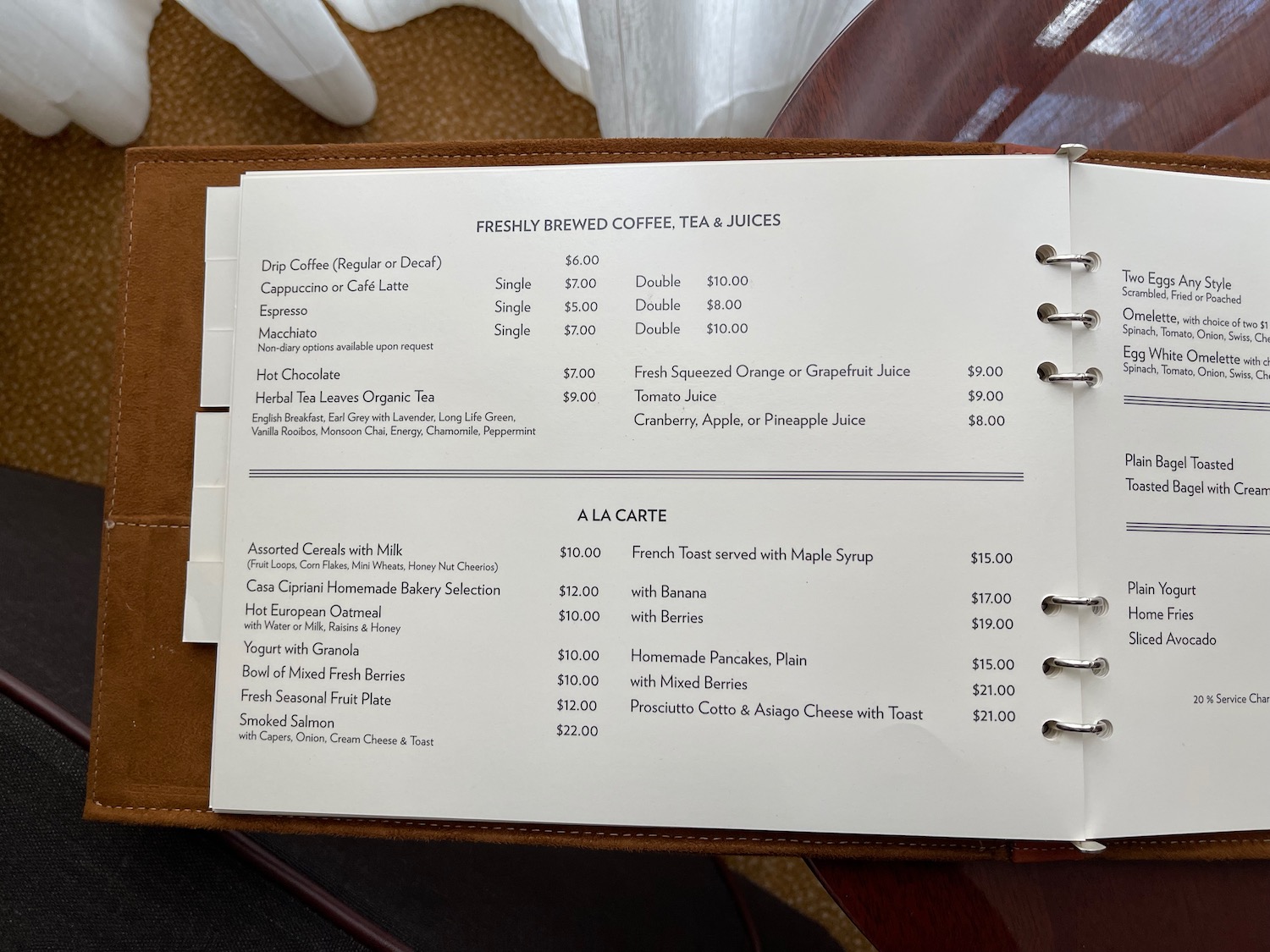 a menu in a leather cover