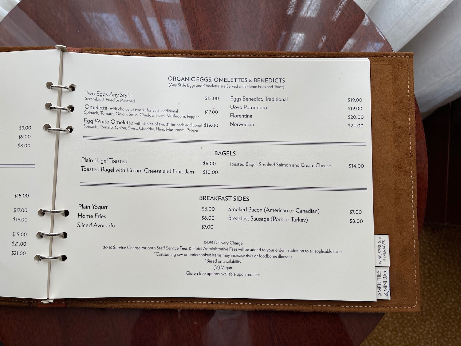 a menu in a leather binder
