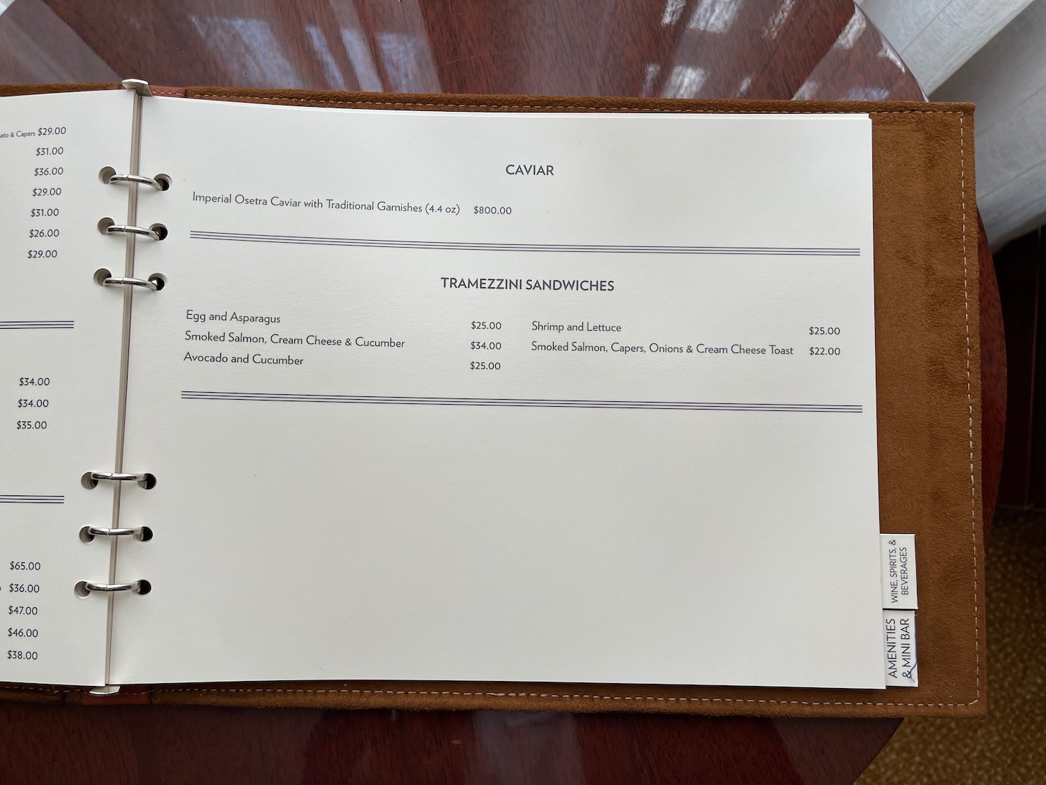 a menu in a notebook