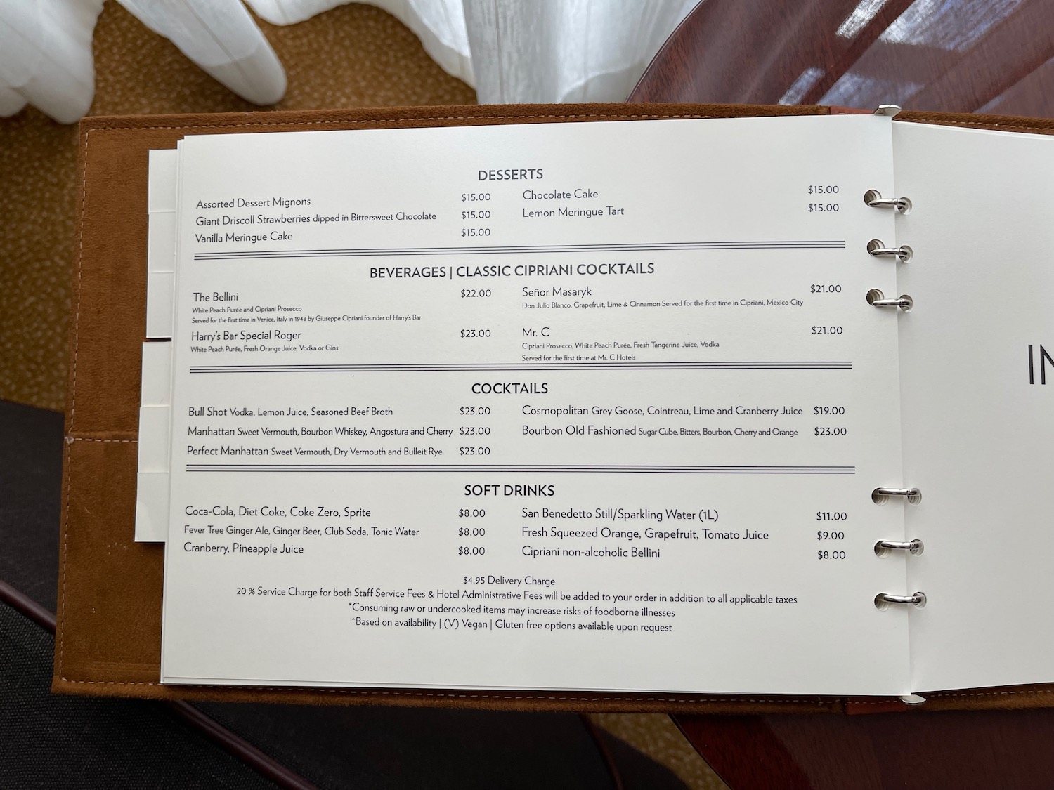a menu in a ring binder