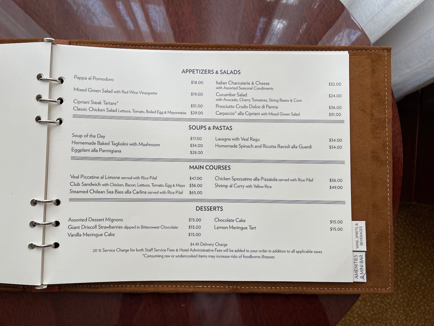 a menu in a leather cover