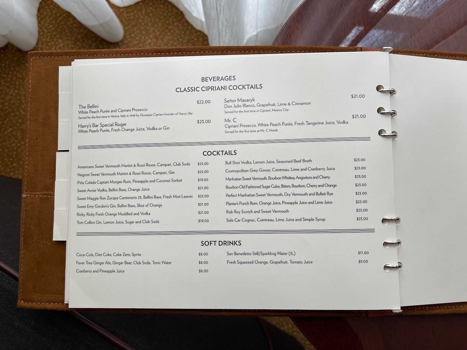 a menu in a book
