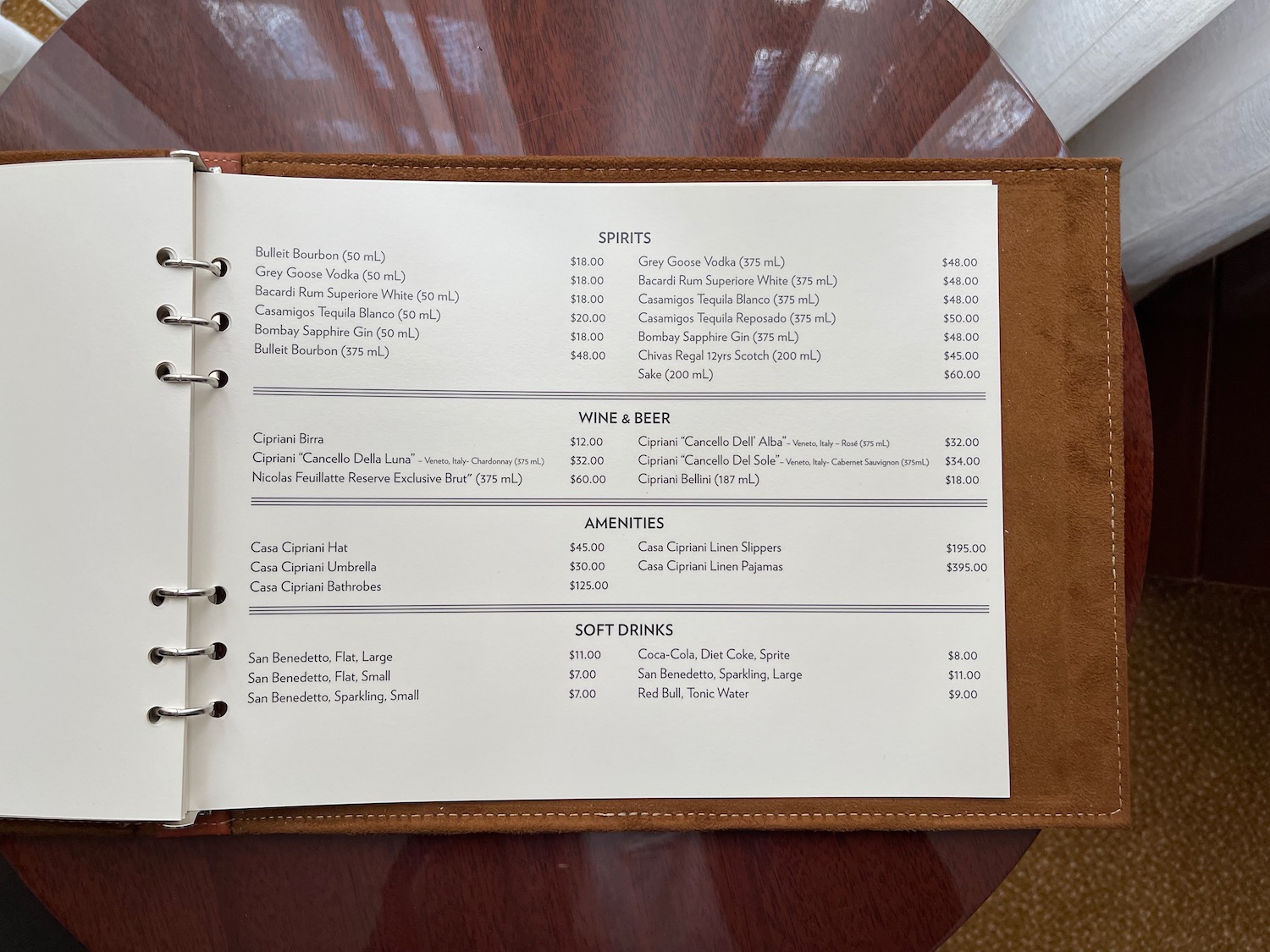 a menu in a leather cover