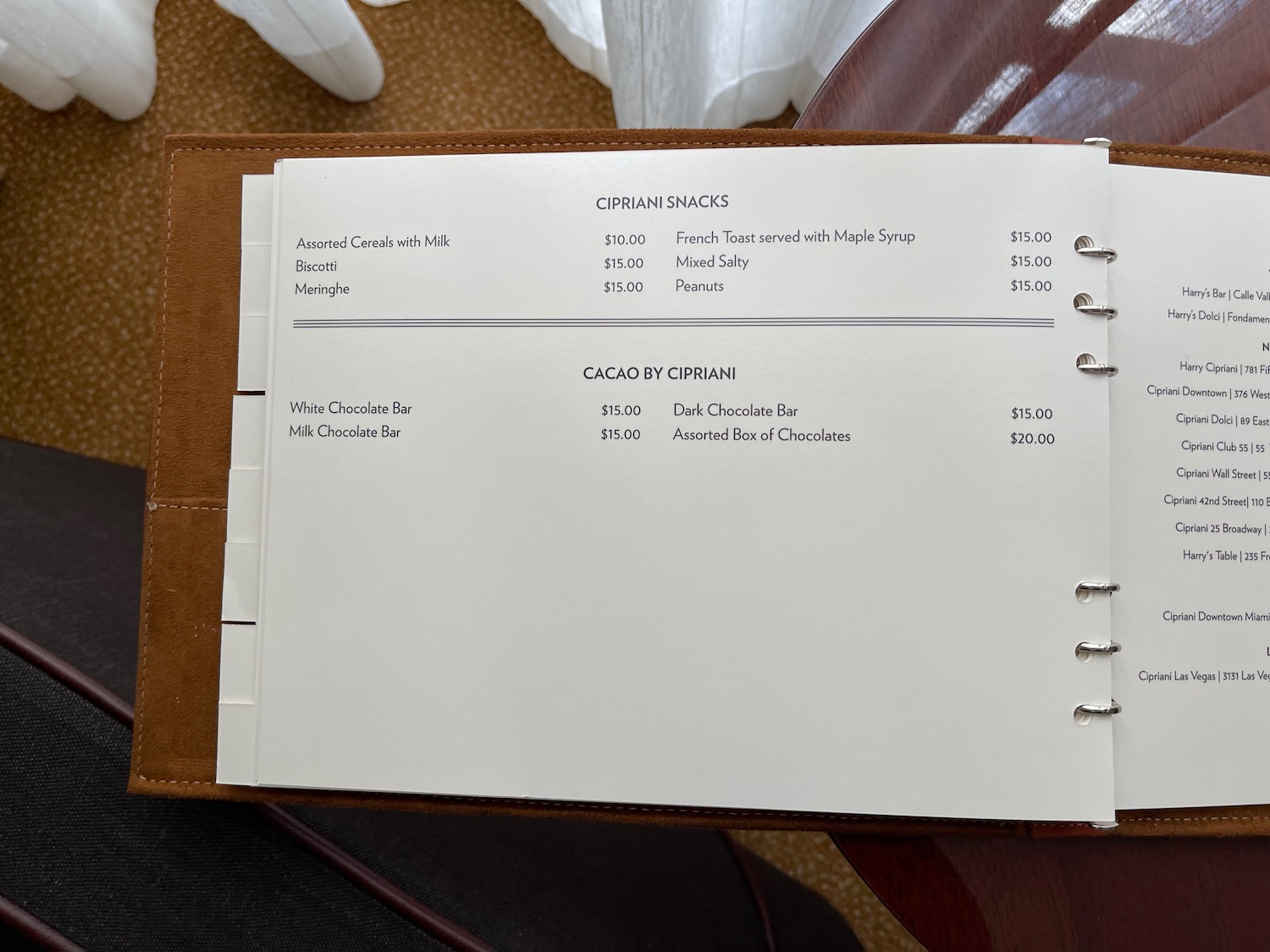 a menu in a leather cover