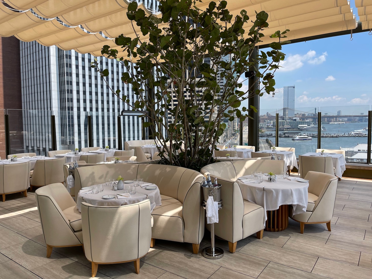 a table and chairs in a restaurant