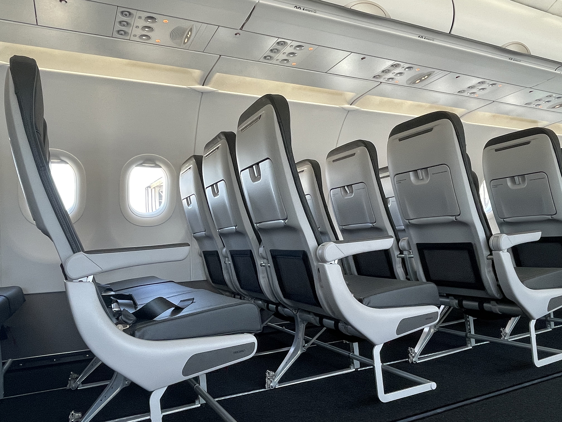 a row of seats in an airplane