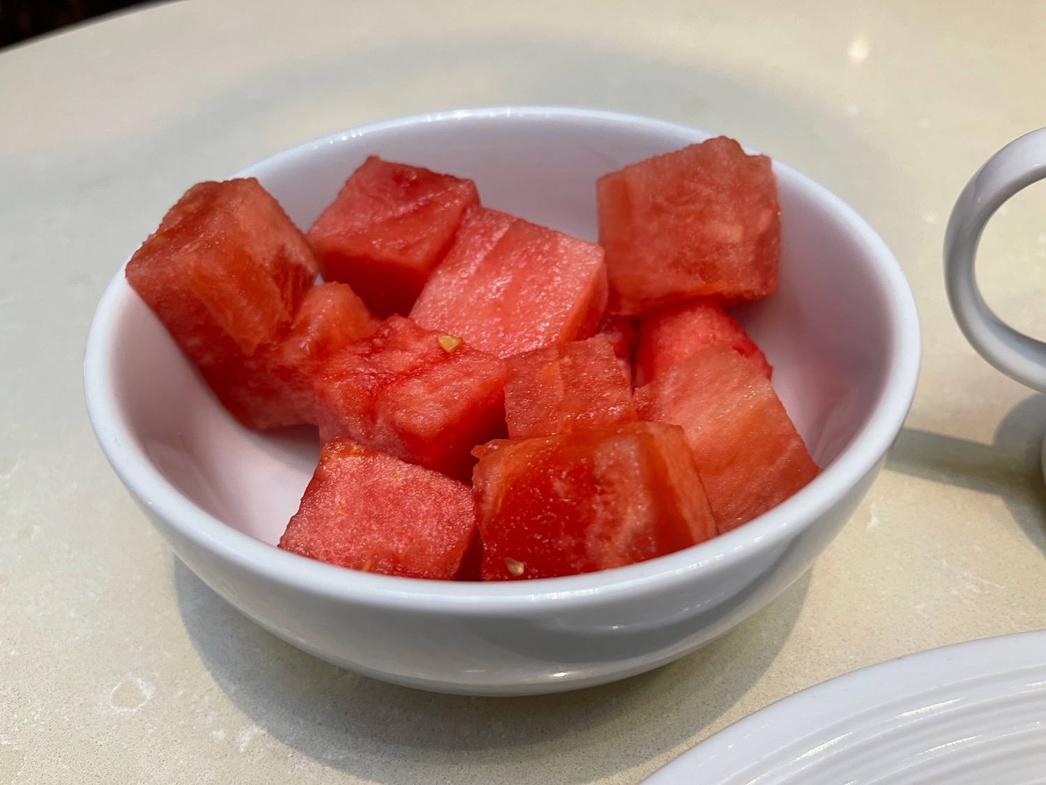 a bowl of watermelon cubes