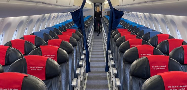 a row of seats on an airplane