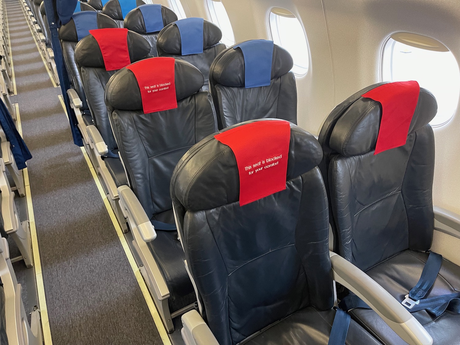 a row of seats on an airplane