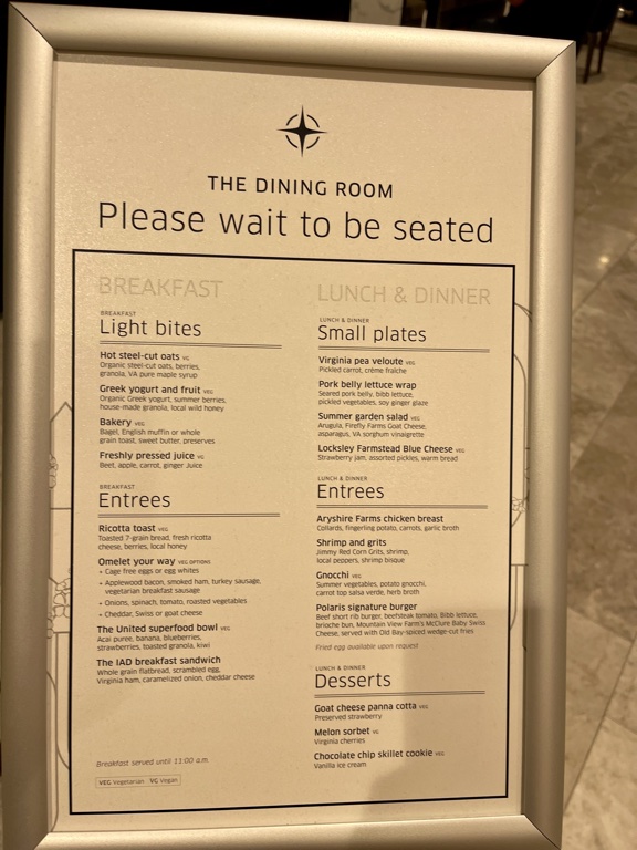 United Polaris Dining menu - Washington Dulles