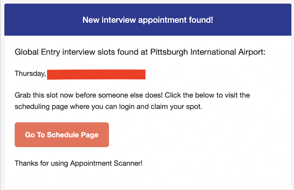 Appointment Scanner appointment alert