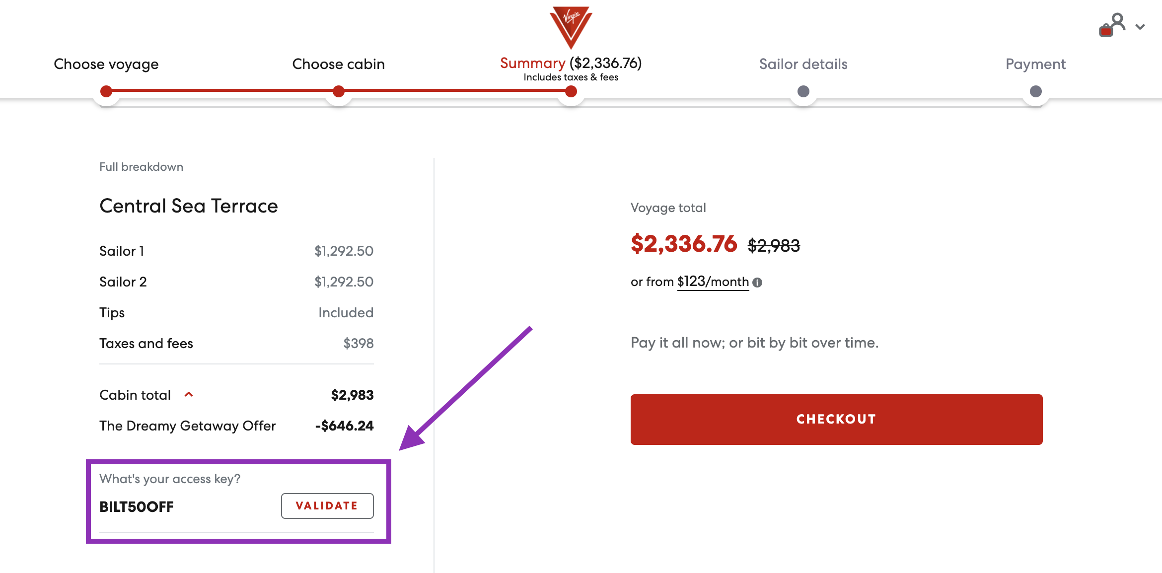 a screenshot of a checkout