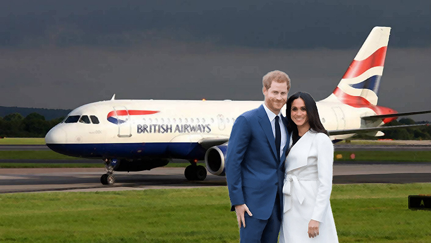 a man and woman standing in front of an airplane