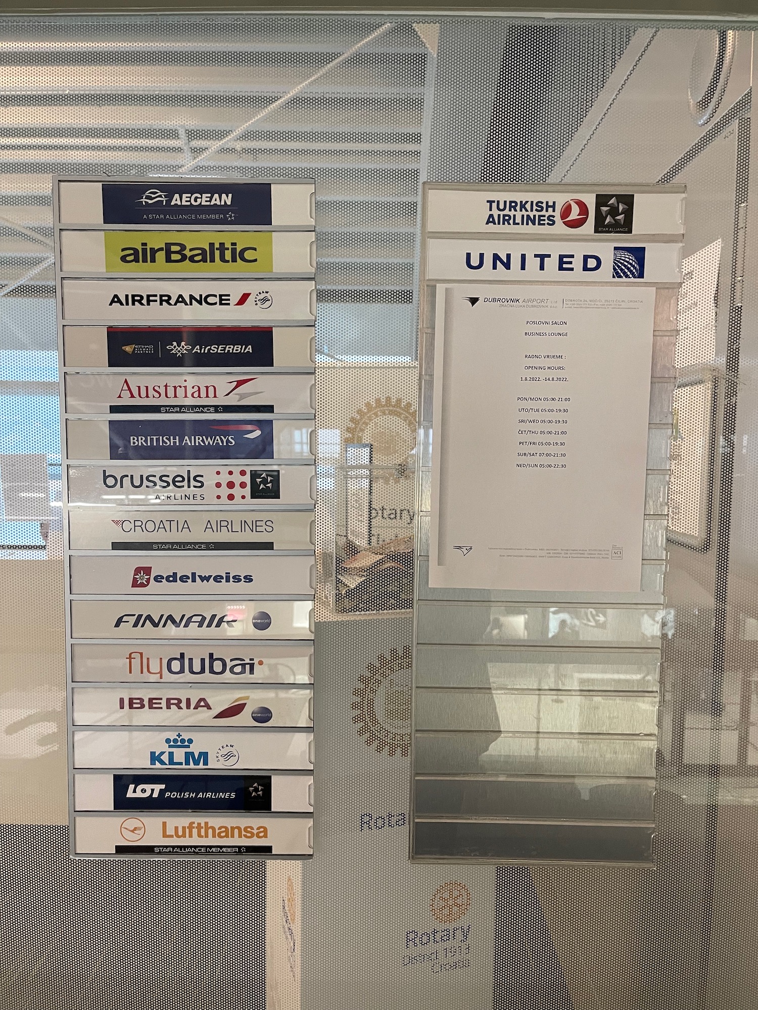 a group of airline logos on a wall