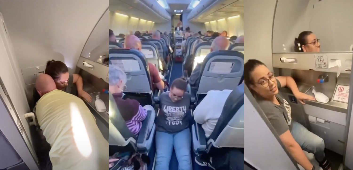 a group of people sitting in an airplane