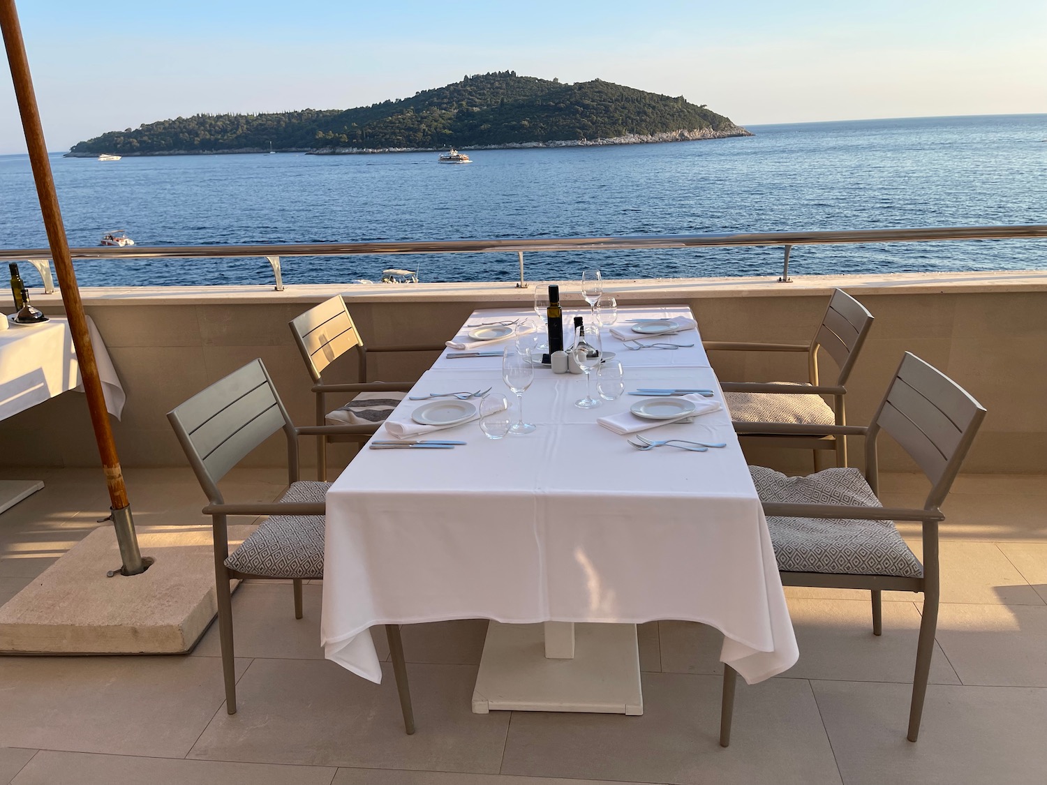 a table with a view of the ocean