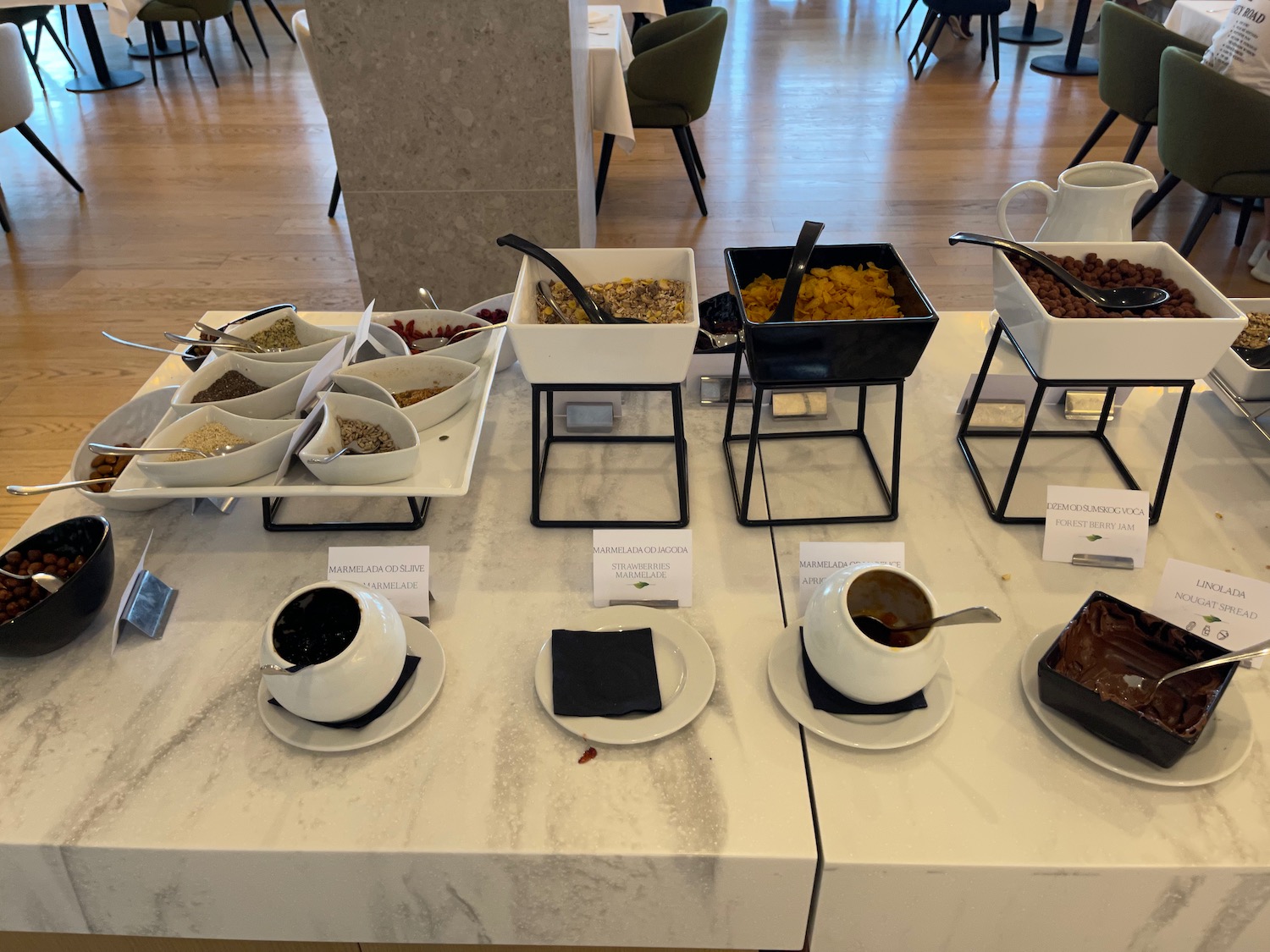 a table with different types of food on it