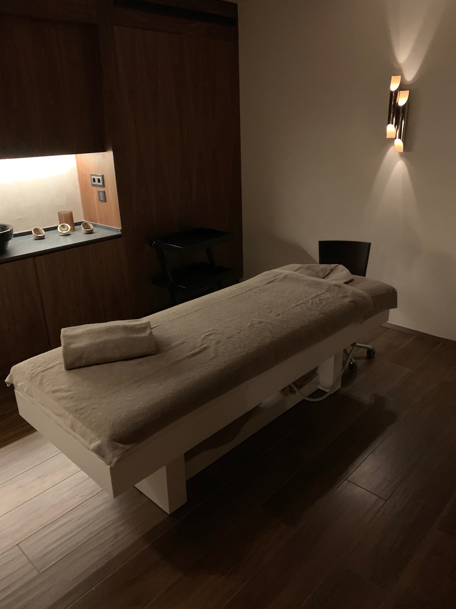 a massage table in a room