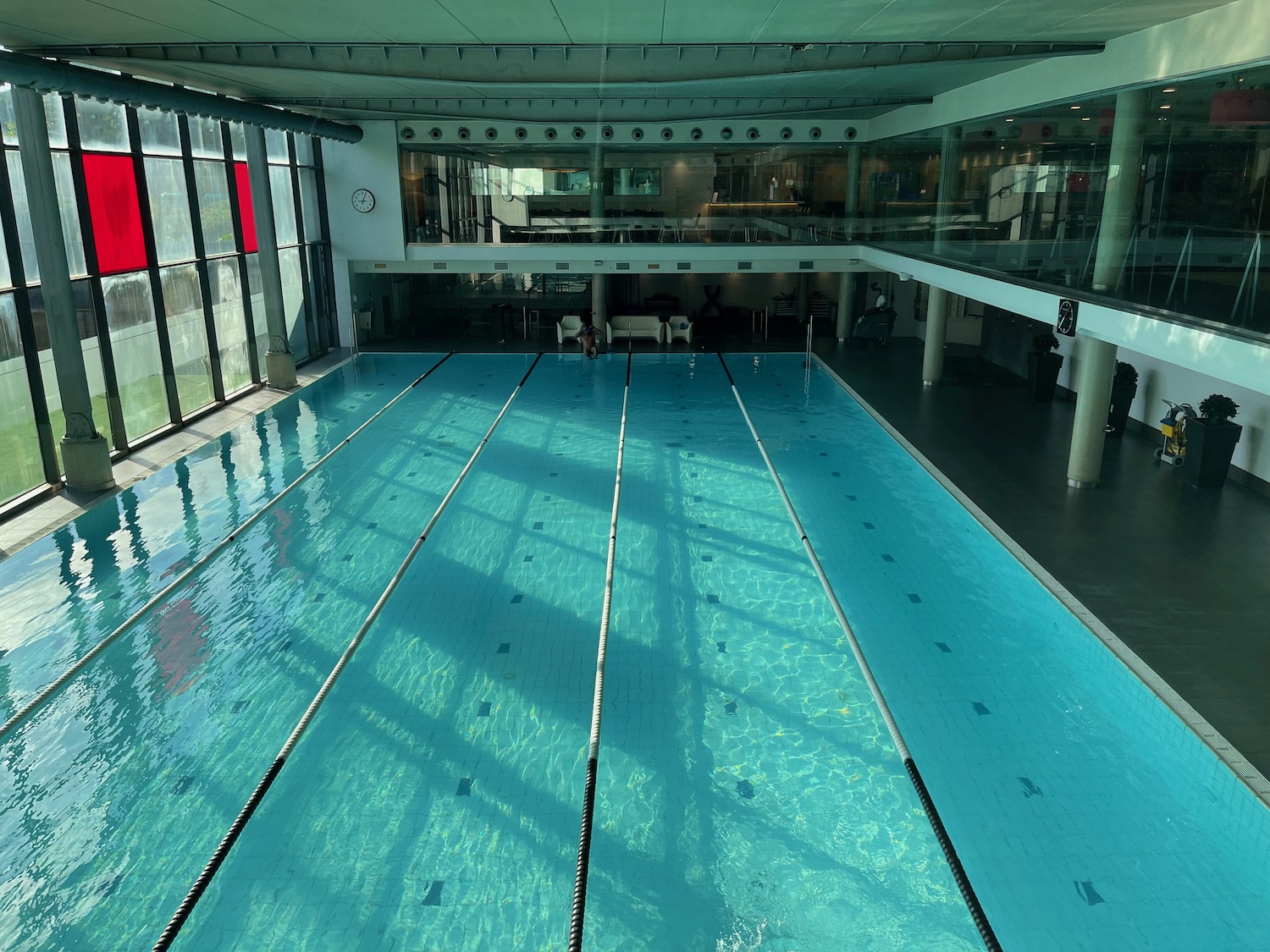 a swimming pool inside a building