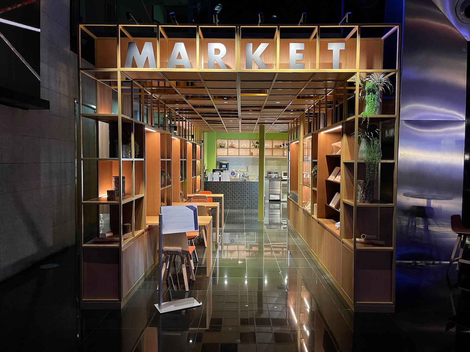 a store with shelves and tables