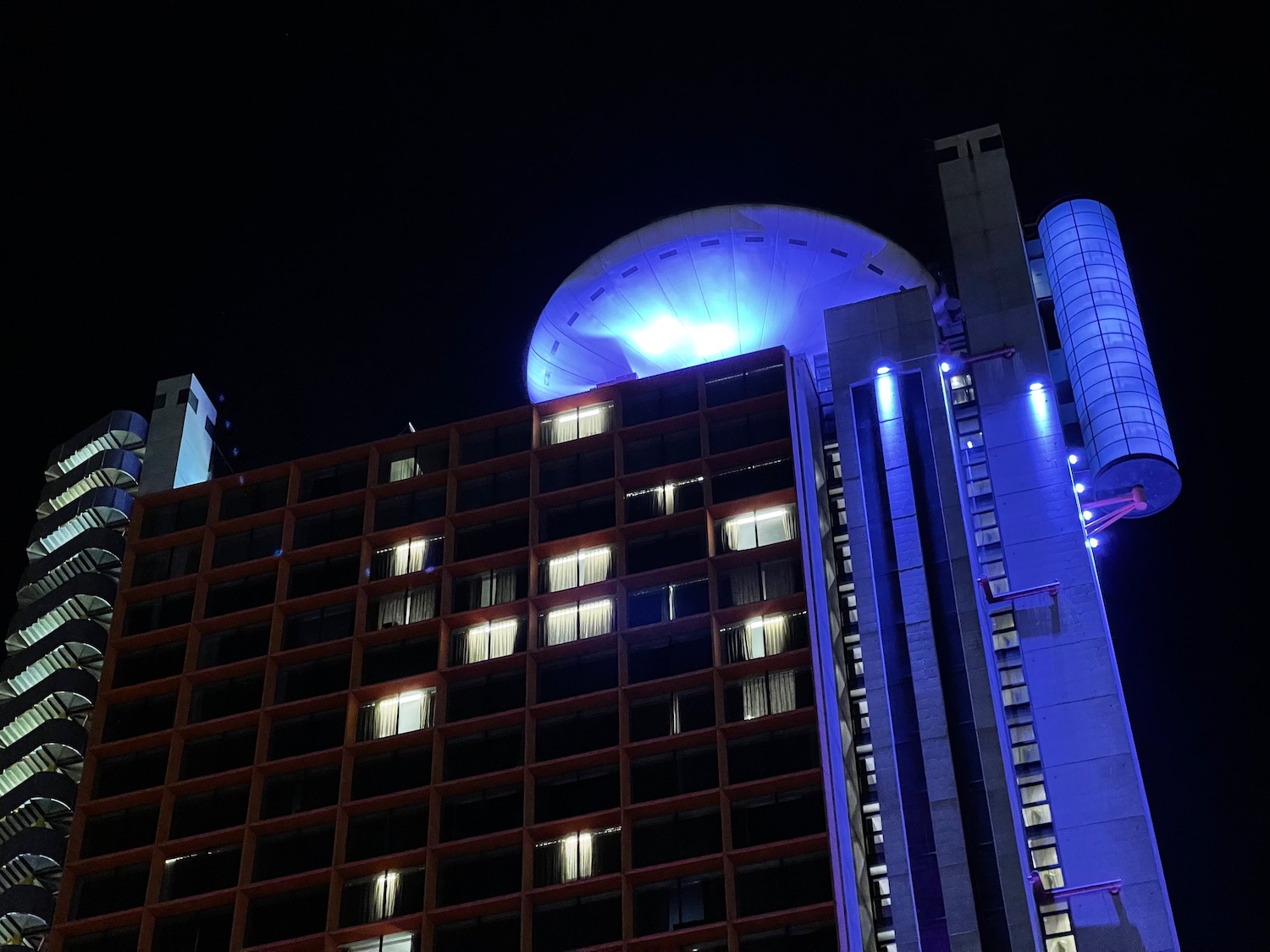 a building with a round object on top