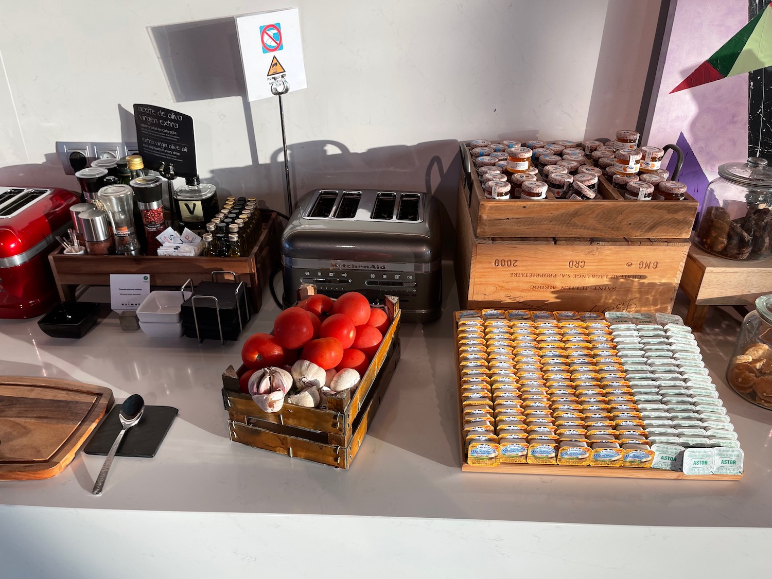 a counter with different types of food