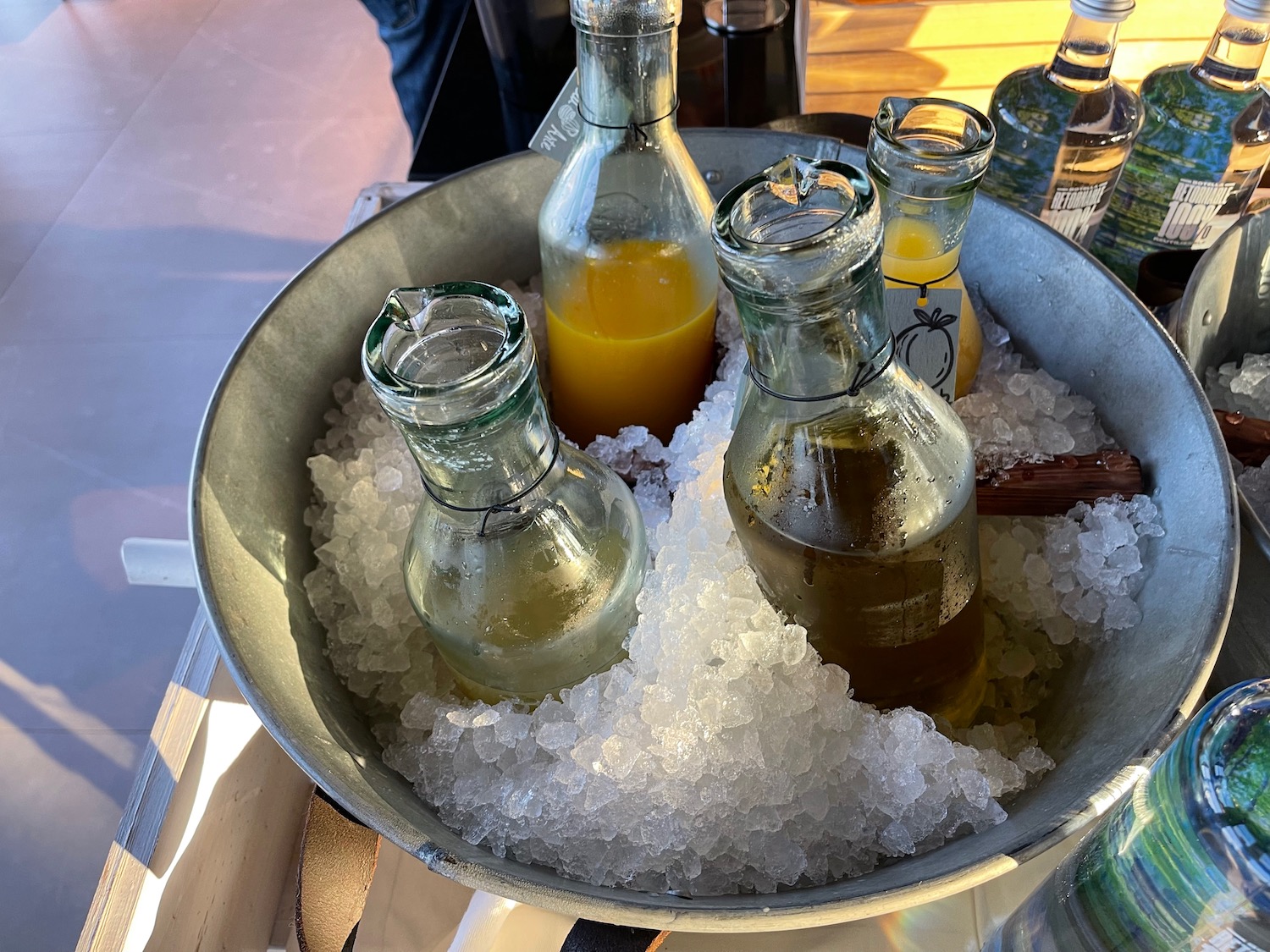 a bucket of ice and bottles