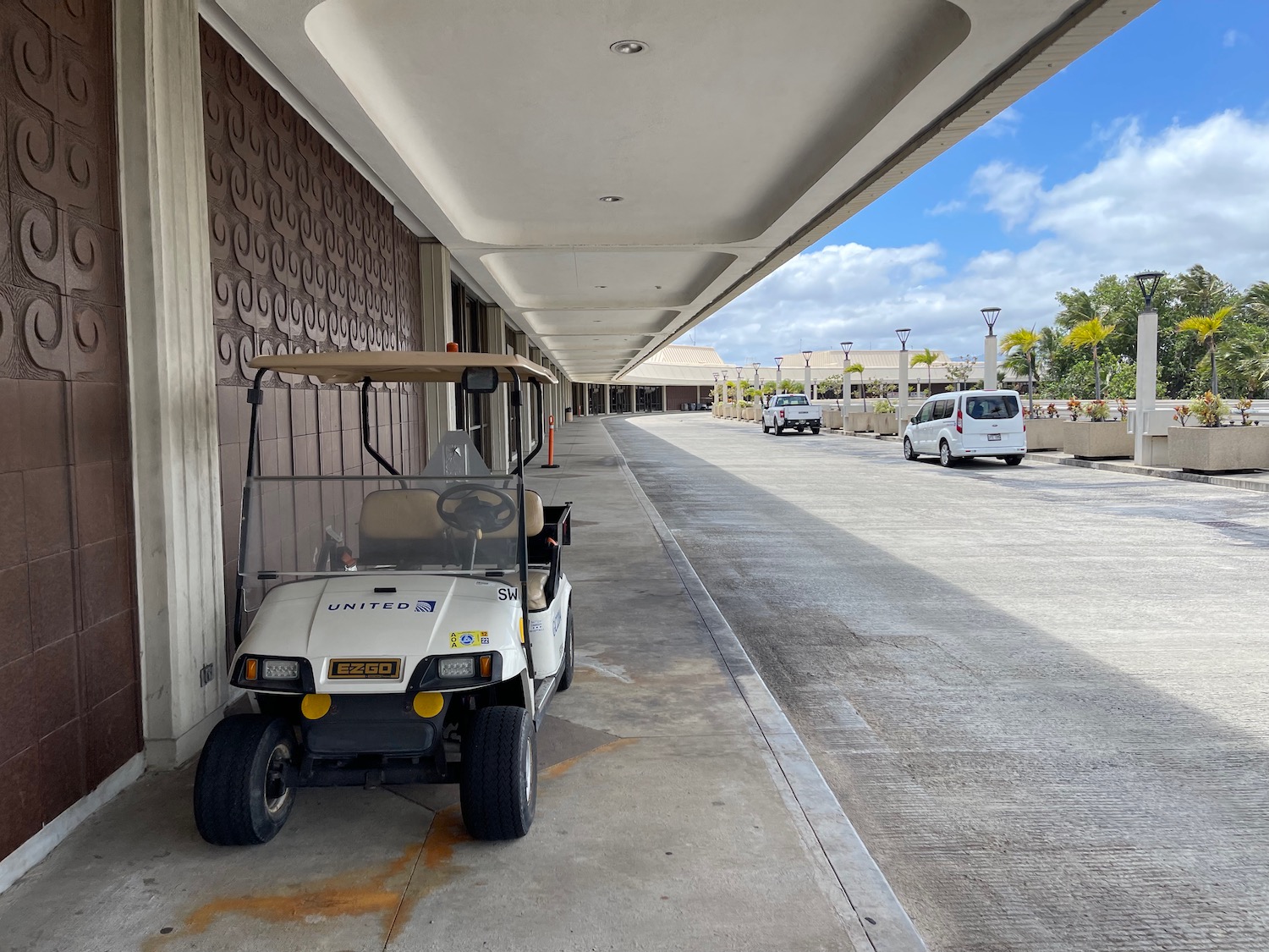 a golf cart parked in a parking lot