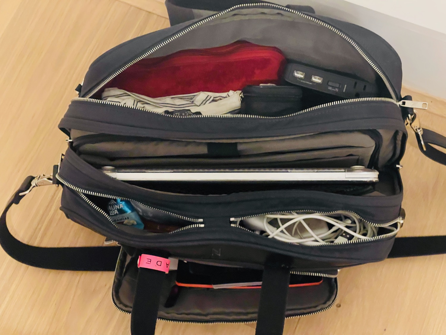a bag with electronics in it