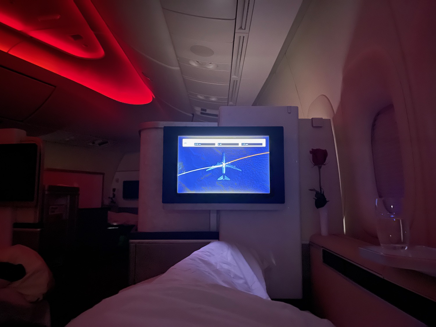 a tv on a wall in a plane