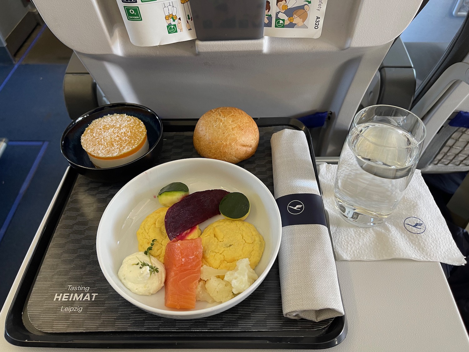 a plate of food on a tray