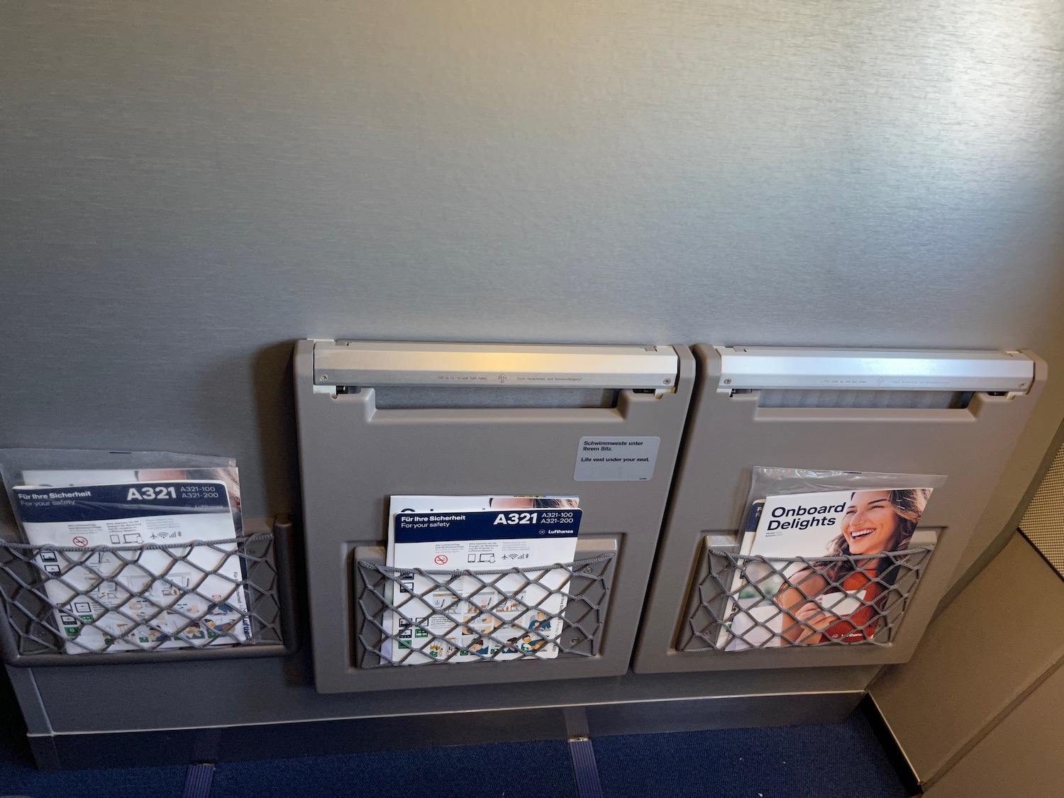 a group of magazine holders on a wall