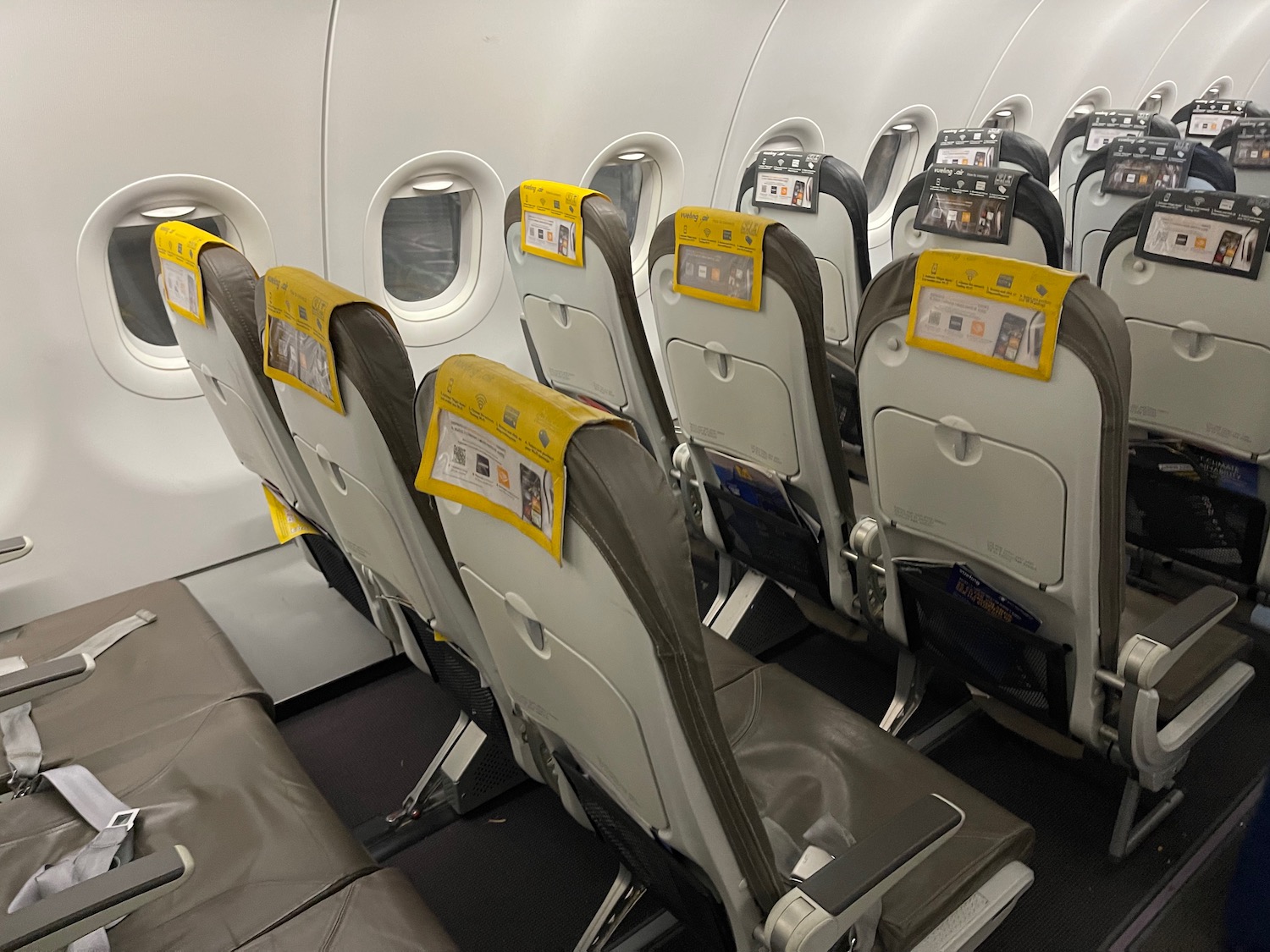 a row of seats in an airplane