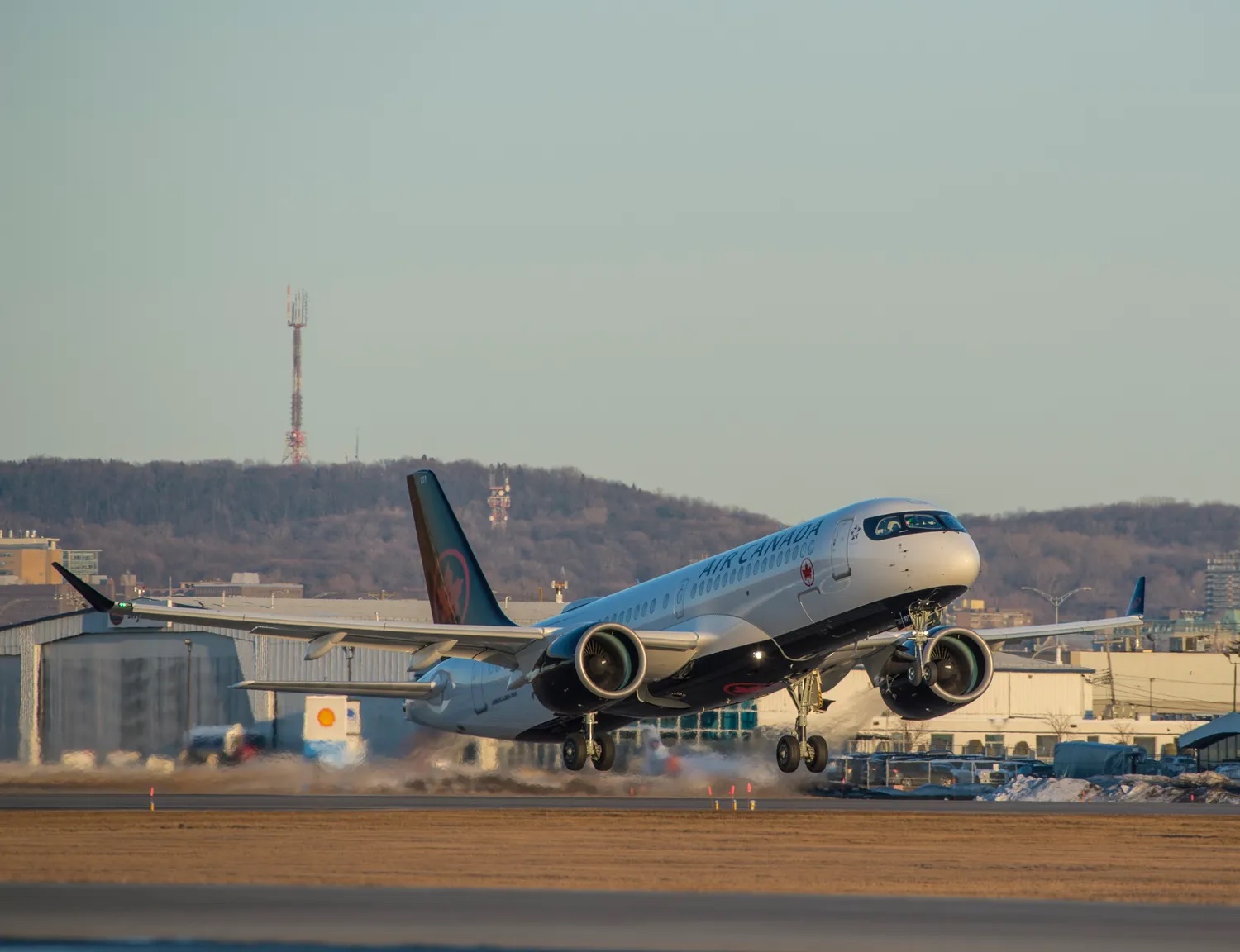 a plane taking off from a runway