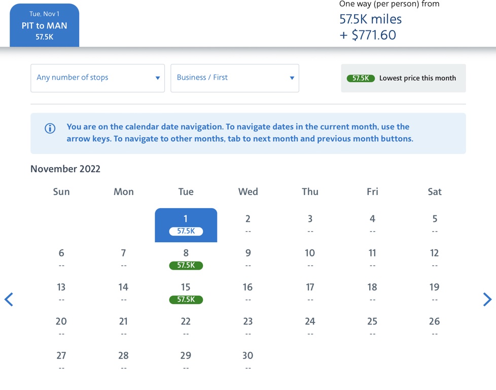 American Airlines Pittsburgh-Manchester 57k but so much money