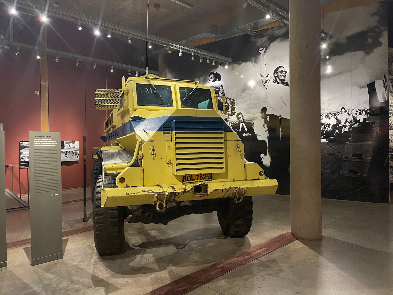 a yellow truck in a room