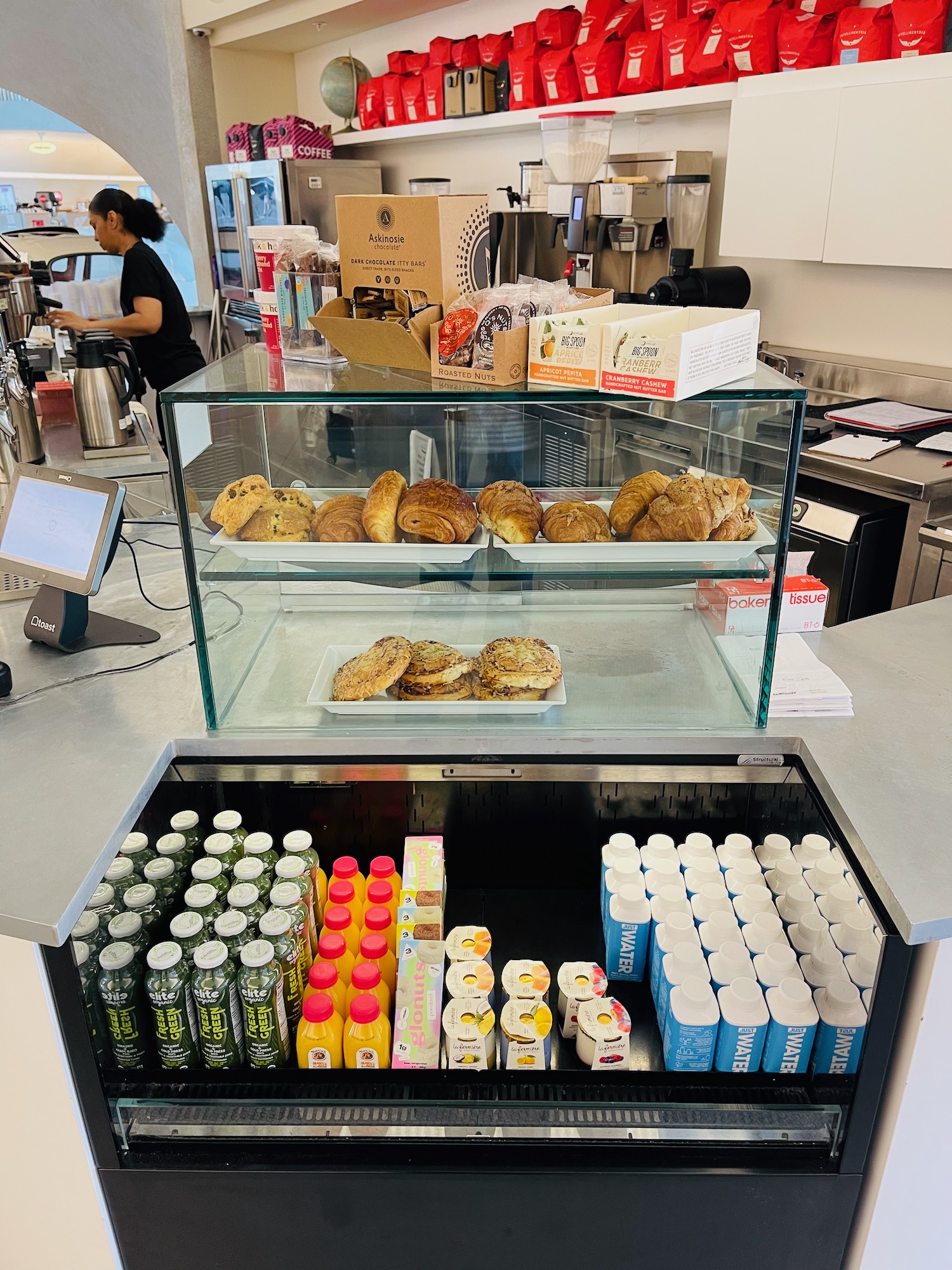 a display case with food on it