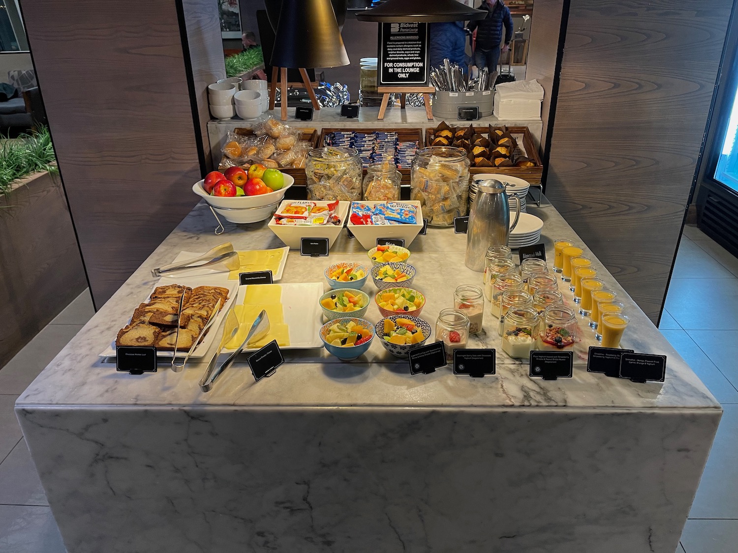 a buffet table with food on it