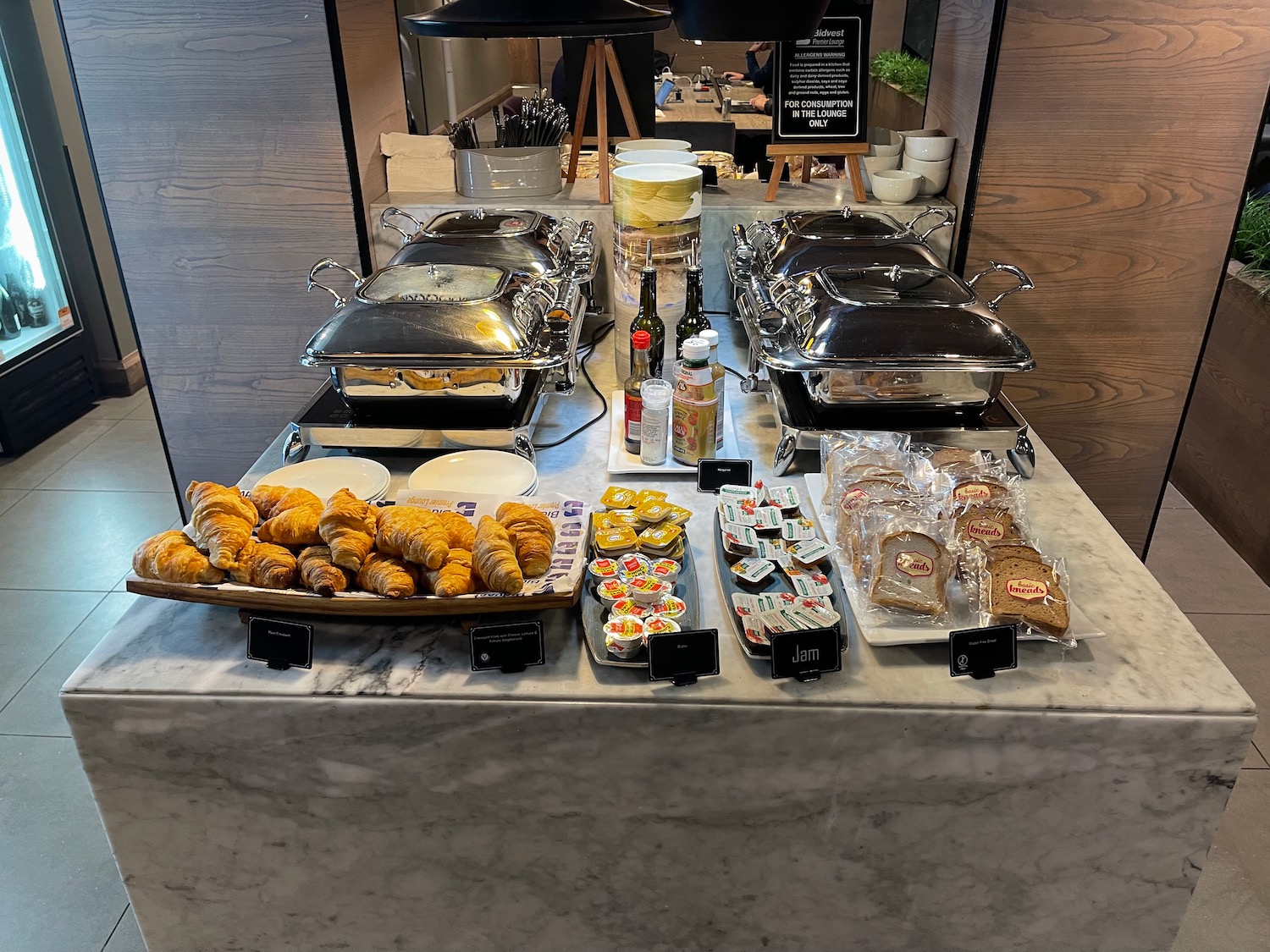 a buffet table with food on it