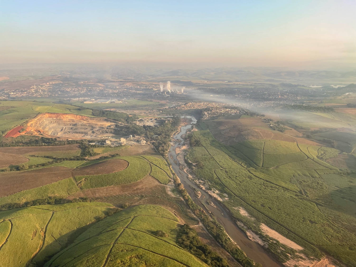 aerial view of a river and fields