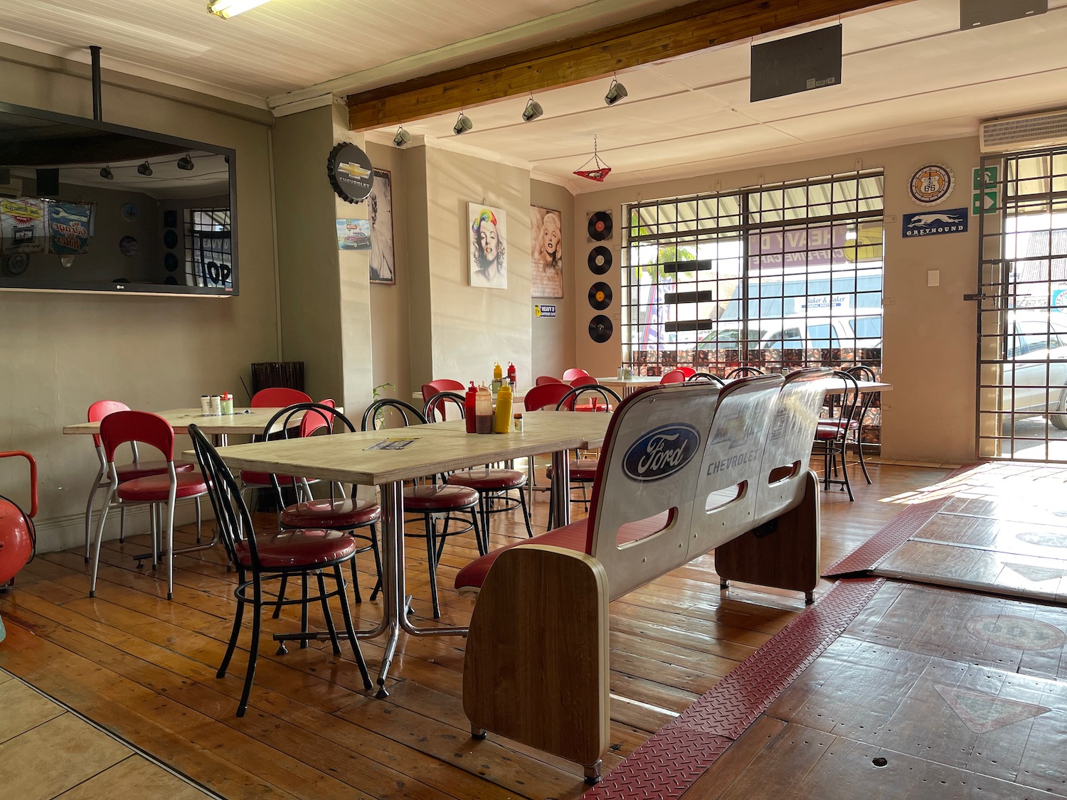 a room with tables and chairs