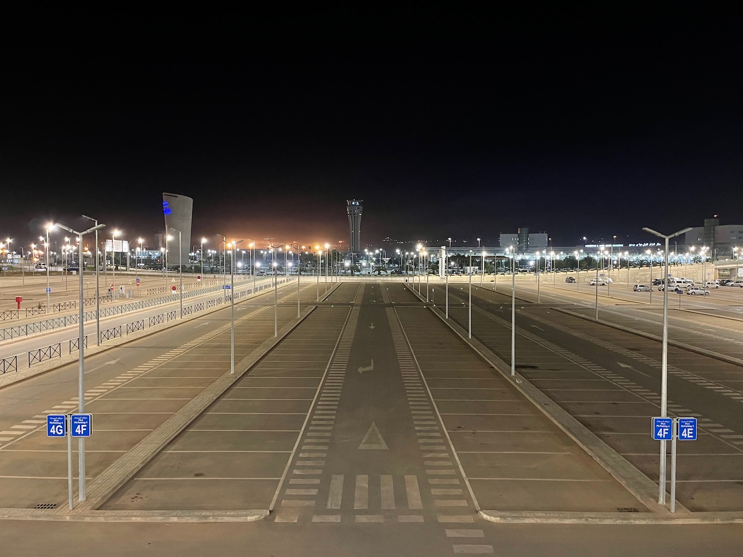 a empty parking lot at night