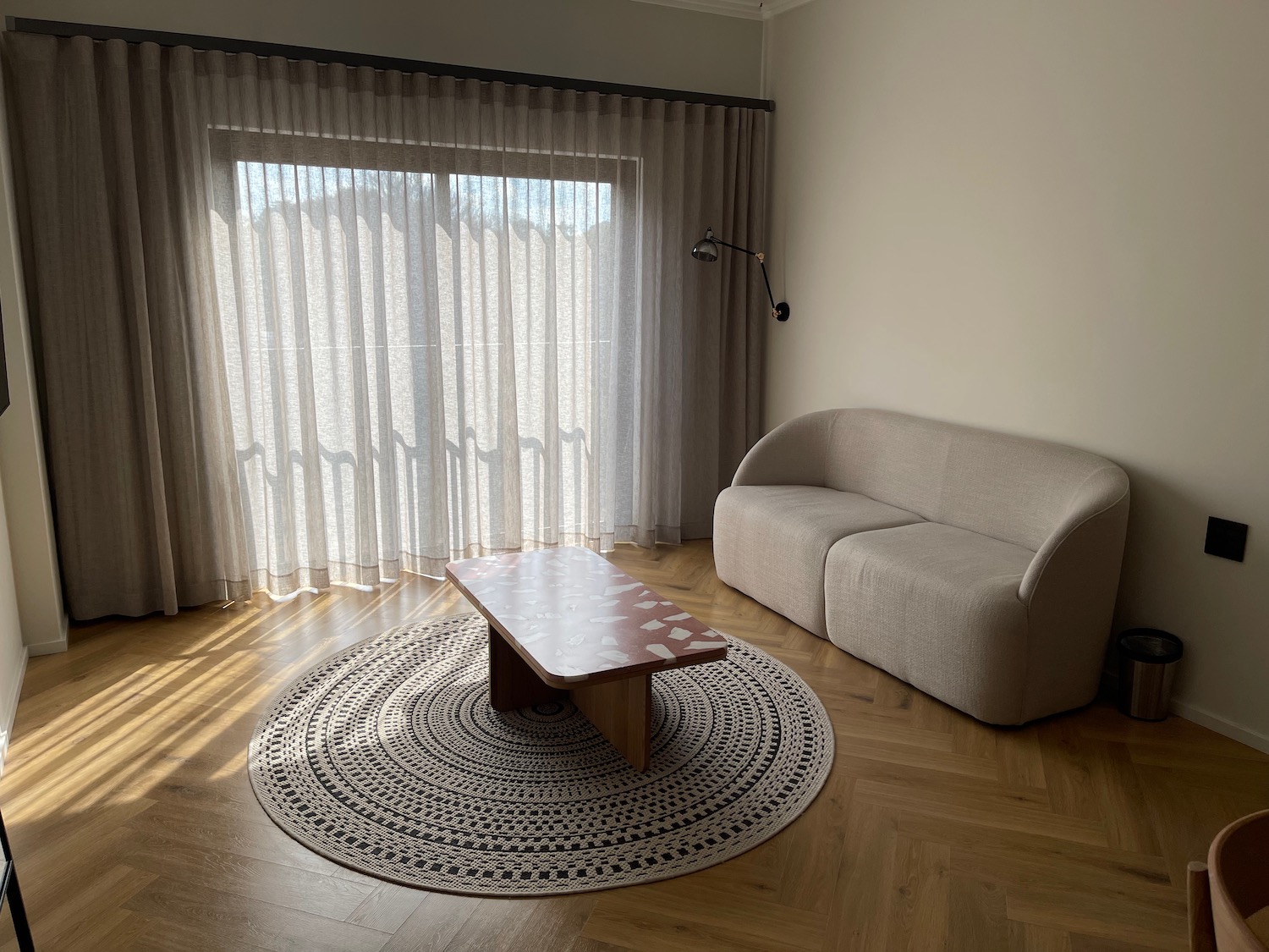 a couch and coffee table in a room