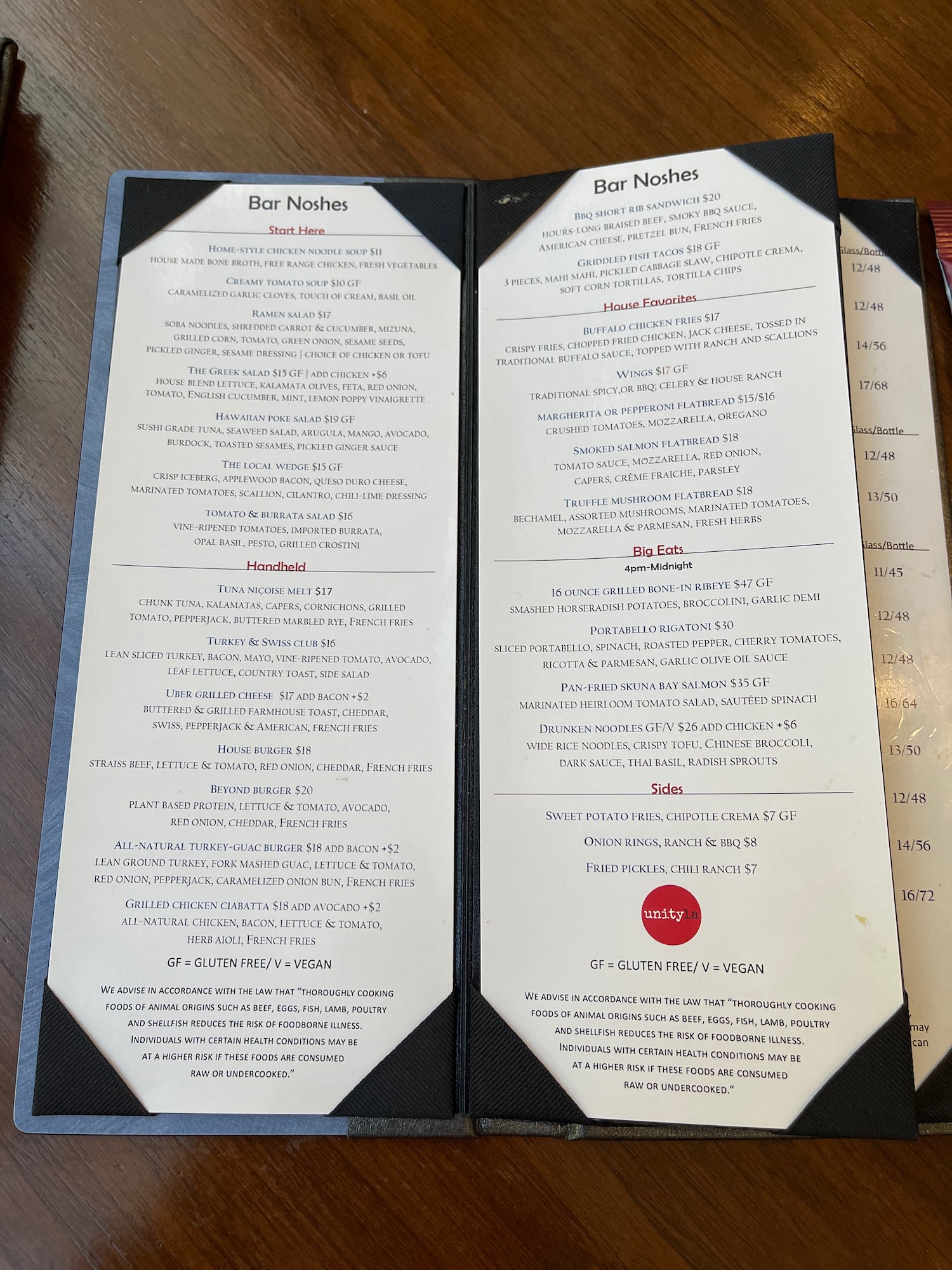 a menu on a table