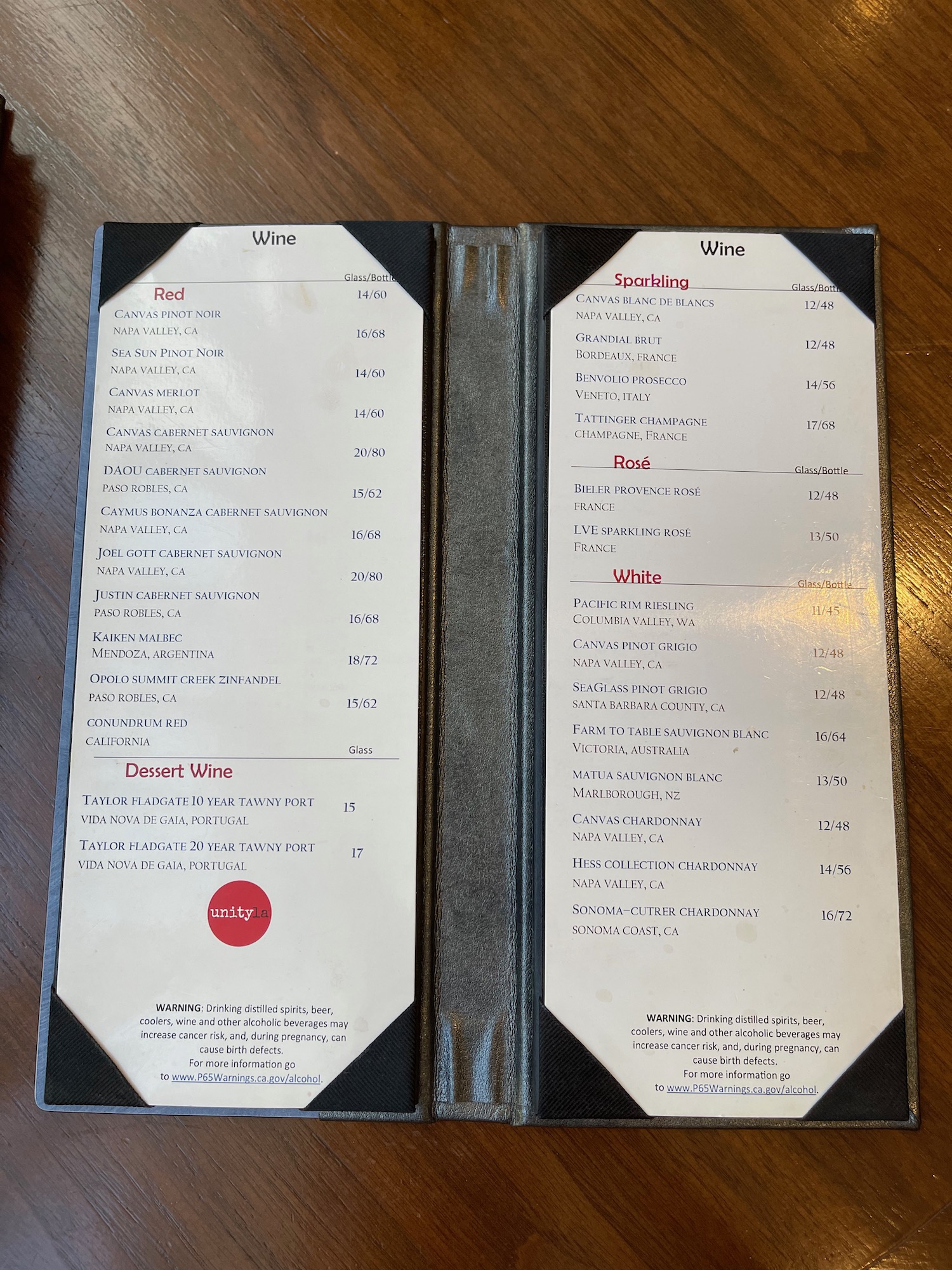 a menu on a table