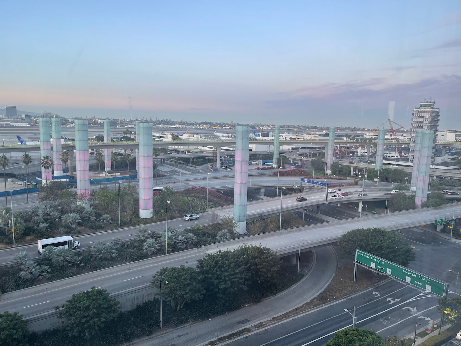 a highway with multiple pillars