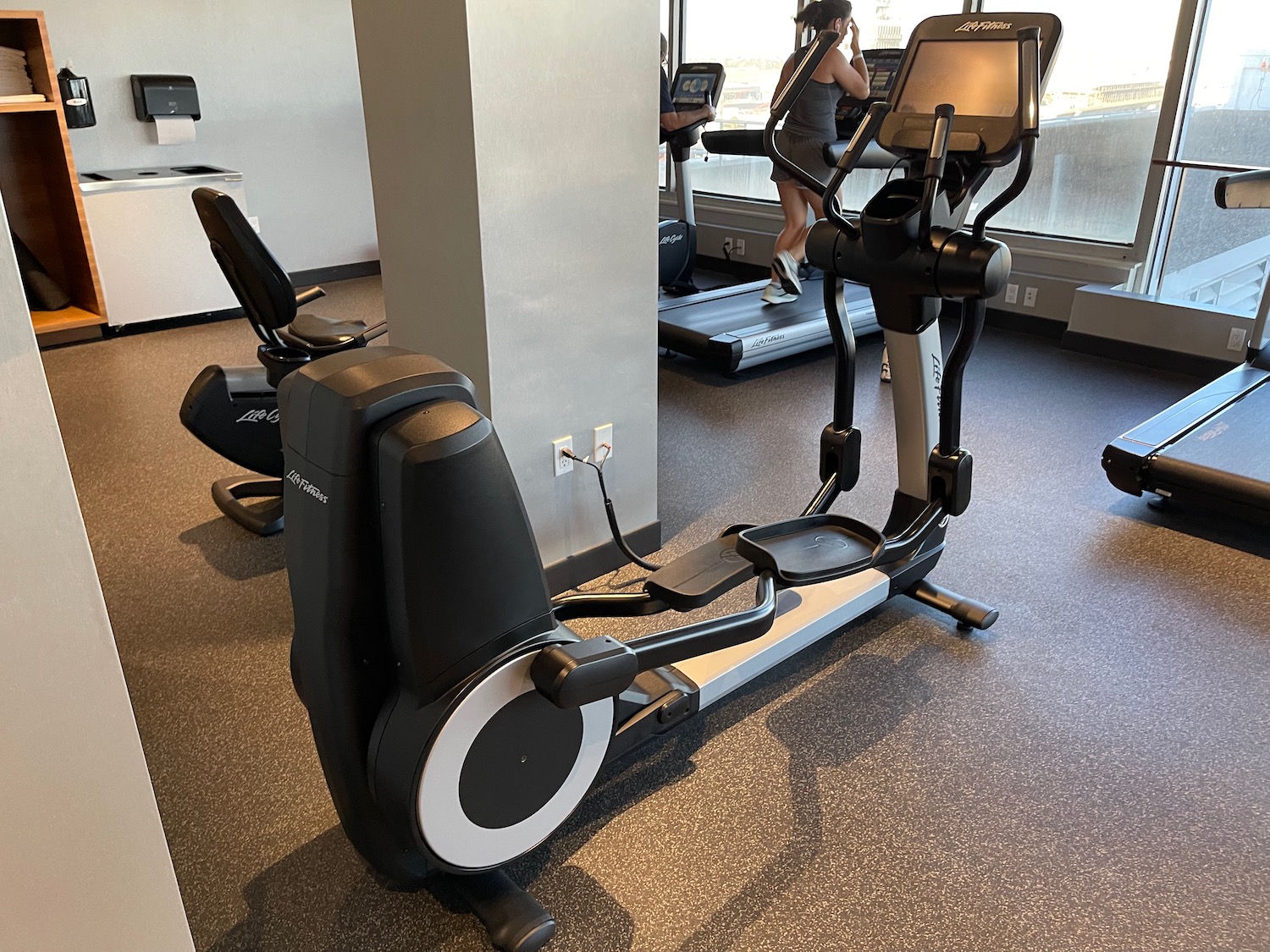 a exercise machines in a gym