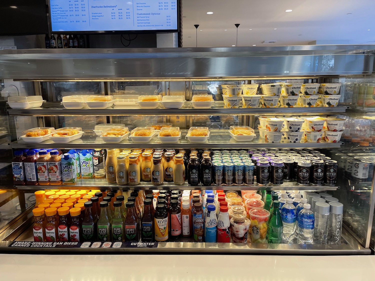 a display case with food on it